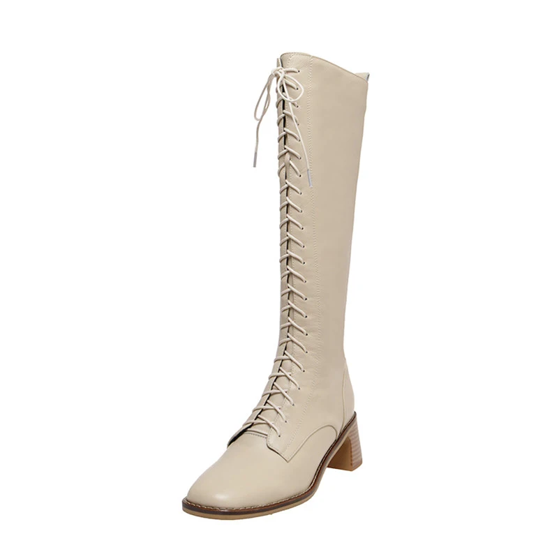 FOREADA Real Leather High Heel Woman Boots Lace Up Thick Heel Knee High Boots Square Toe Long Boots Zipper Ladies Shoes Beige 40
FOREADA Real Leather High Heel Woman Boots Lace Up Thick Heel Knee High Boots Square Toe Long Boots Zipper Ladies Shoes Beige 40