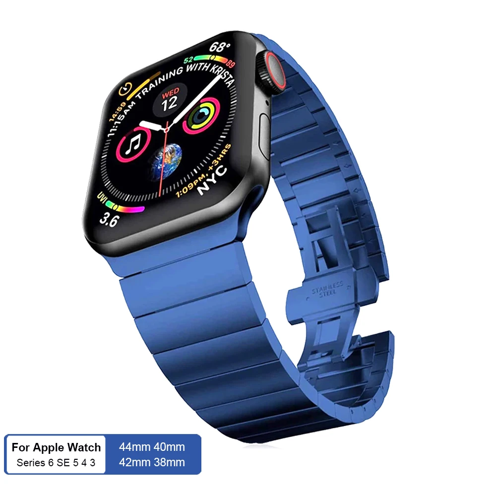 Butterfly buckle Blue Metal Link Bracelet Strap For Apple watch Series 6 5 SE 44mm 40mm Band Stainless Steel Watchband
Butterfly buckle Blue Metal Link Bracelet Strap For Apple watch Series 6 5 SE 44mm 40mm Band Stainless Steel Watchband