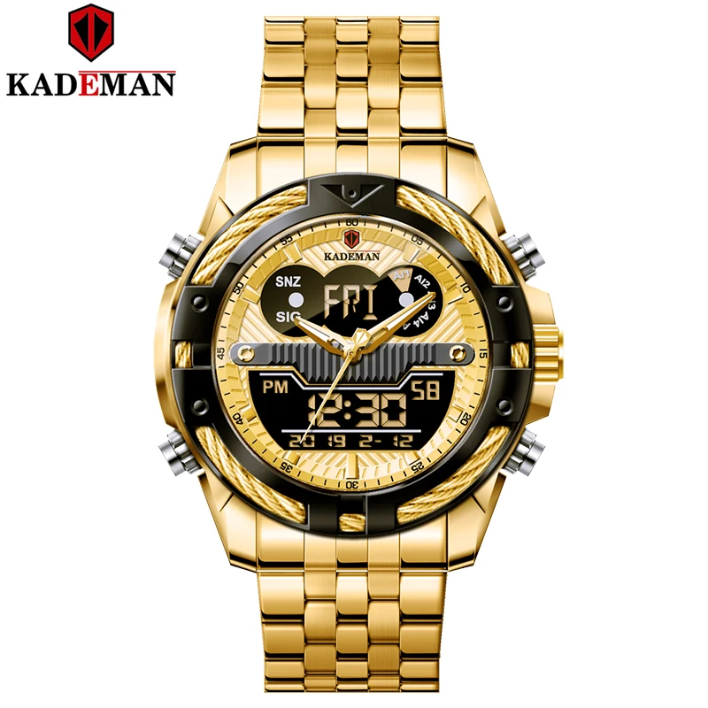 2020 New KADEMAN Brand Watches Military Men Sport Watches Auto Date chronograph gold Steel Digital Quartz Wristwatches Relogio
2020 New KADEMAN Brand Watches Military Men Sport Watches Auto Date chronograph gold Steel Digital Quartz Wristwatches Relogio