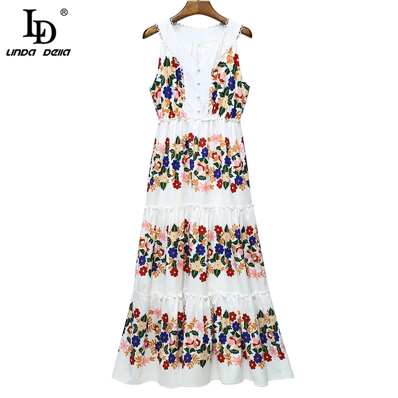 LD LINDA DELLA New 2021 Fashion Designer Summer Cotton Dress Women V-neck sleeveless Floral print Long Vacation Dress Vestidos
LD LINDA DELLA New 2021 Fashion Designer Summer Cotton Dress Women V-neck sleeveless Floral print Long Vacation Dress Vestidos