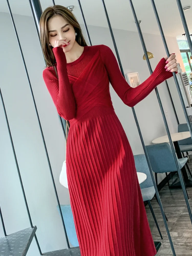 Office Lady Solid Color Warm Sweater Dress Female Autumn Winter Red Long Sleeve elegant Midi Knitted Dress
Office Lady Solid Color Warm Sweater Dress Female Autumn Winter Red Long Sleeve elegant Midi Knitted Dress