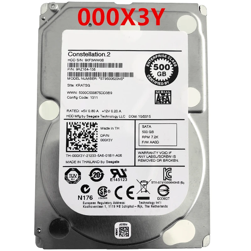 

Original New HDD For Dell 500GB 3.5" SATA 6 Gb/S 64MB 7200RPM For Internal HDD For Server HDD For 00X3Y 000X3Y ST9500620NS