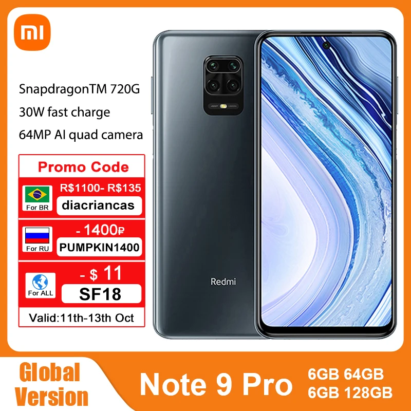 Смартфон Xiaomi Redmi Note 9 Pro, 6 + 64/128 ГБ, NFC, Snapdragon 720G, 8 ядер, 6,67 дюйма, 5020 мАч
Смартфон Xiaomi Redmi Note 9 Pro, 6 + 64/128 ГБ, NFC, Snapdragon 720G, 8 ядер, 6,67 дюйма, 5020 мАч