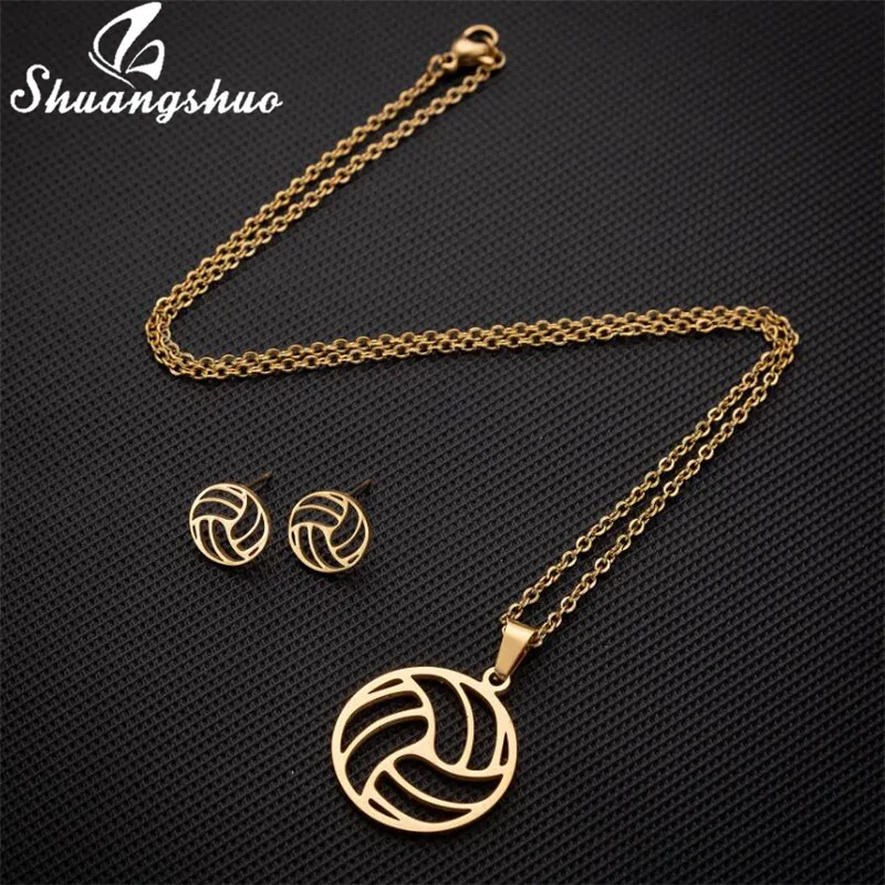 Shuangshuo Geometric Stainless Steel Jewelry Sets for Women Hollow Round Ball Necklace Earrings Girls Sporty Collier Brincos | Украшения и