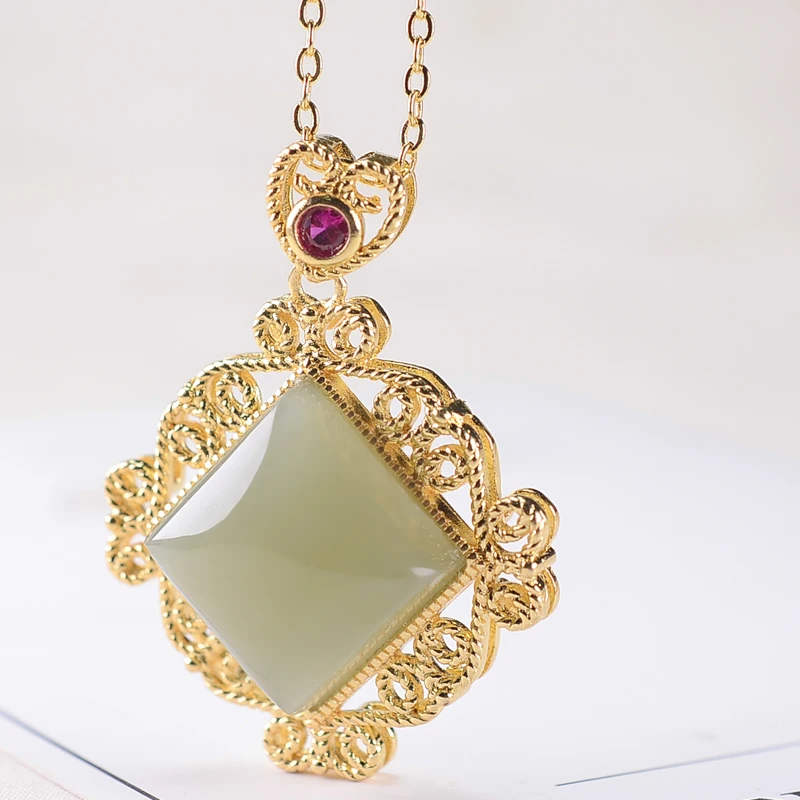 Natural green jade pendant with gold 925 sterling silver necklace square jade necklaces pendants for women marcasite jewelry 25
Natural green jade pendant with gold 925 sterling silver necklace square jade necklaces pendants for women marcasite jewelry 25