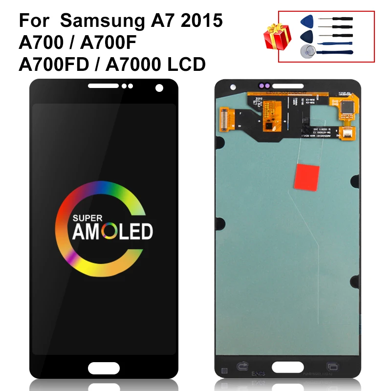 

ЖК-дисплей Super AMOLED для Samsung Galaxy A7 2015 A700 A700F A700FD A7000, ЖК-дисплей, сенсорный экран, дигитайзер, запасные части