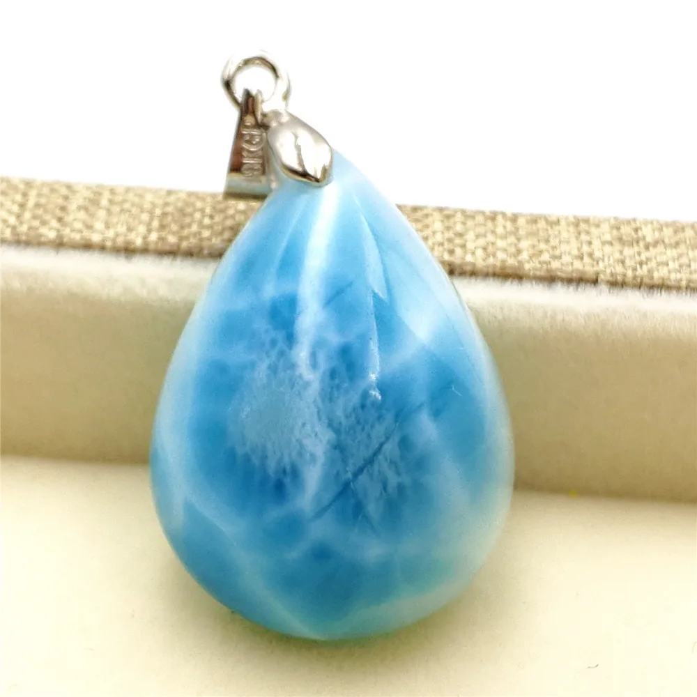 Ожерелье подвеска натуральный синий камень Ларимар 25х18х10 мм для женщин и мужчин