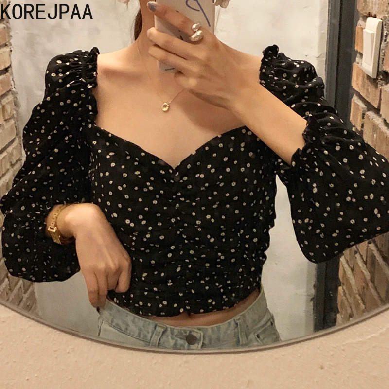 Korejpaa Women Shirt 2021 Autumn Korean Chic Retro Temperament Slimming Square Collar Wrinkled Design Puff Sleeve Floral Blouses
Korejpaa Women Shirt 2021 Autumn Korean Chic Retro Temperament Slimming Square Collar Wrinkled Design Puff Sleeve Floral Blouses