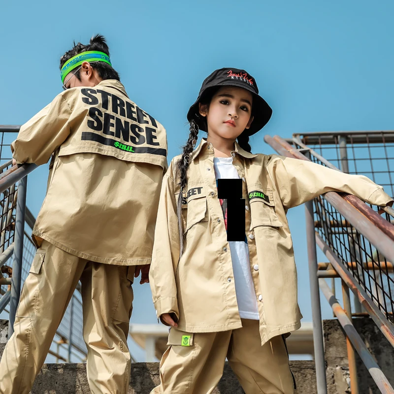 Children Hip Hop Costume Boys Khaki Suit Loose Long SLeeves Street Dancing Shirt Pants Girls Jazz Performance Clothes 120-170
Children Hip Hop Costume Boys Khaki Suit Loose Long SLeeves Street Dancing Shirt Pants Girls Jazz Performance Clothes 120-170