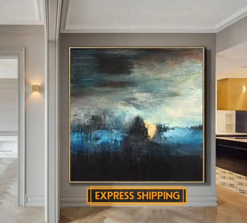 Oversize Painting Blue Painting Art Abstract Painting Black Living Room Wall Art Painting Texture Canvas on Canvas Oil Paintings
Oversize Painting Blue Painting Art Abstract Painting Black Living Room Wall Art Painting Texture Canvas on Canvas Oil Paintings