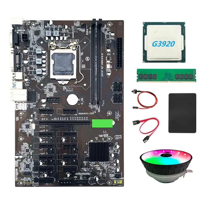BTC B250 Mining Motherboard with G3920 or G3930 CPU+DDR4 4GB 2666MHZ RAM+Fan+128G SSD+SATA Cable+Switch Cable 12XGraphics Slot
BTC B250 Mining Motherboard with G3920 or G3930 CPU+DDR4 4GB 2666MHZ RAM+Fan+128G SSD+SATA Cable+Switch Cable 12XGraphics Slot