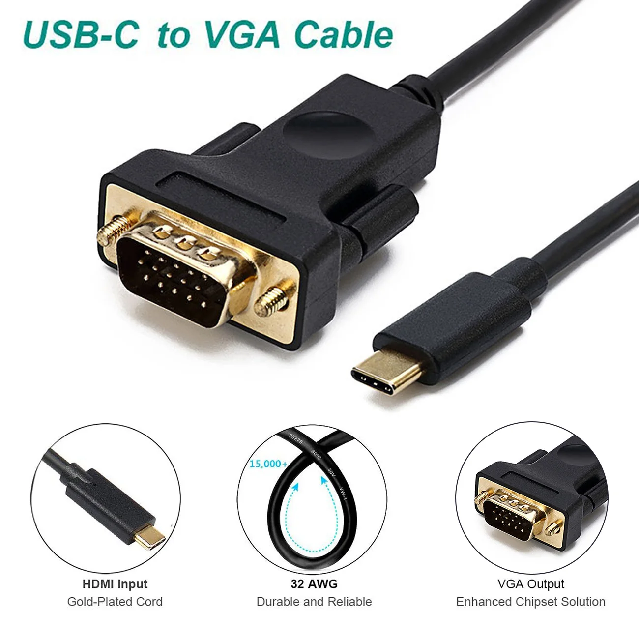 USB C to VGA Cable Type C USB3.1 to VGA Adapter Cable Projector Monitor Converter for MacBook Pro Surface Book Computer TV
USB C to VGA Cable Type C USB3.1 to VGA Adapter Cable Projector Monitor Converter for MacBook Pro Surface Book Computer TV