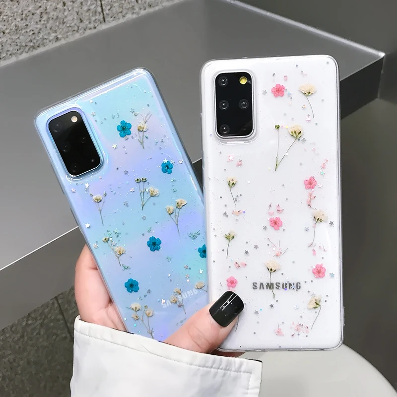 Прозрачный мягкий чехол с настоящими сушеными цветами для Samsung A52 A72 A32 A51 A71 A50 A70 S10