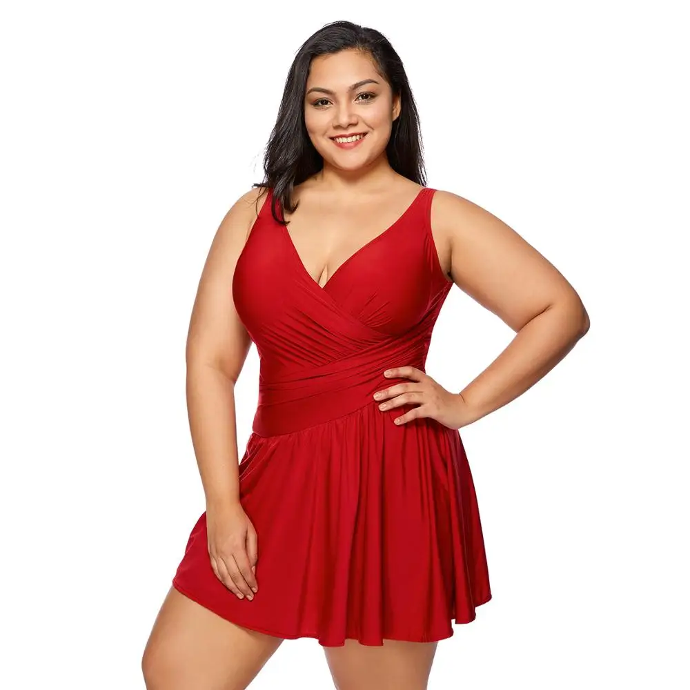 Women's Plus Size V-Neck Tummy Control Skirted Bathing One Piece Swimdress Swimsuit
Women's Plus Size V-Neck Tummy Control Skirted Bathing One Piece Swimdress Swimsuit