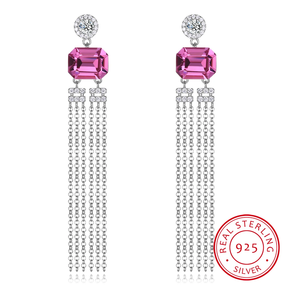 Женские серьги с кристаллами, висячие серьги из стерлингового серебра S925 пробы, Модные Розовые ювелирные украшения с кисточками