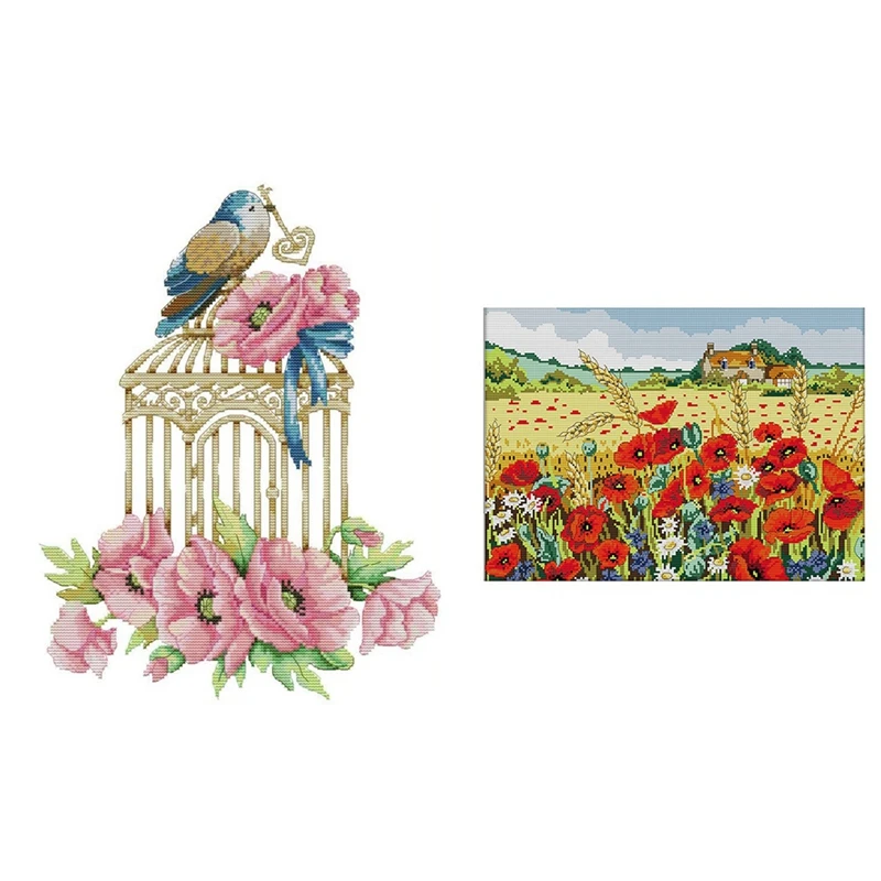 2 Set Stamped Cross Stitch Kits Embroidery Cloth DIY Needlepoint Kits For Beginners, Birdcage And Flowers & Corn Poppy
2 Set Stamped Cross Stitch Kits Embroidery Cloth DIY Needlepoint Kits For Beginners, Birdcage And Flowers & Corn Poppy
