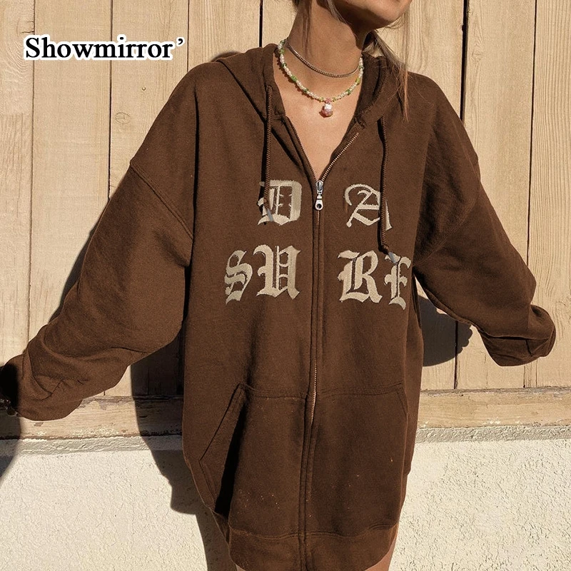 ShowmirrorCasual Letter Print Loose Zip Up Oversized Jacket Cotton Fall Fashion Hoodies Coats Women Sweatshirts Overcoa
ShowmirrorCasual Letter Print Loose Zip Up Oversized Jacket Cotton Fall Fashion Hoodies Coats Women Sweatshirts Overcoa