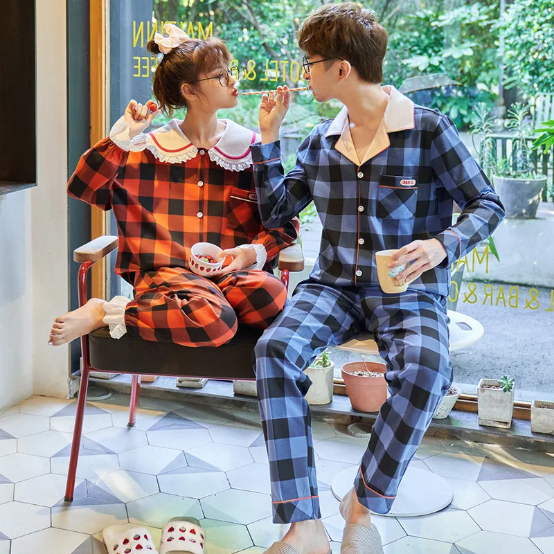 Pajama Sets Cotton Couple Nightgown Sets Men Women Cozy Sweet Plaid Long Sleeve Long Pants Sleepwear Casual Women's Home Clothes 
Pajama Sets Cotton Couple Nightgown Sets Men Women Cozy Sweet Plaid Long Sleeve Long Pants Sleepwear Casual Women's Home Clothes