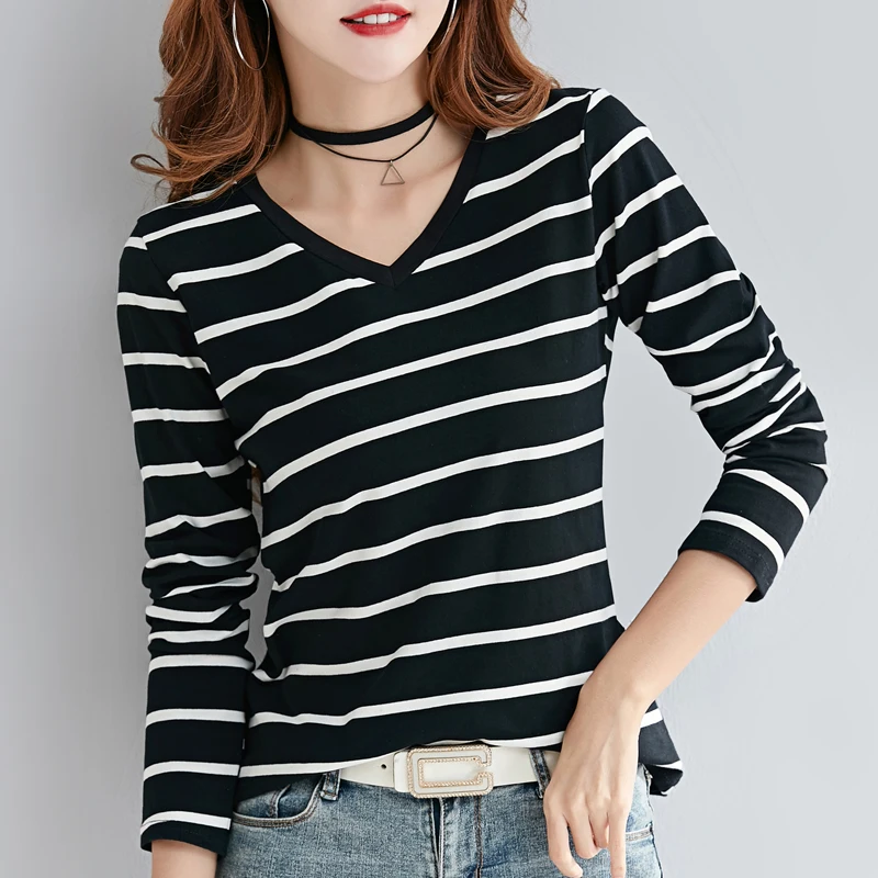 New Arrival 2020 Spring Autumn Women V-Neck Long Sleeve T-shirt High Quality Fashion Stripe Cotton T-shirt Casual Base T-shirt
New Arrival 2020 Spring Autumn Women V-Neck Long Sleeve T-shirt High Quality Fashion Stripe Cotton T-shirt Casual Base T-shirt