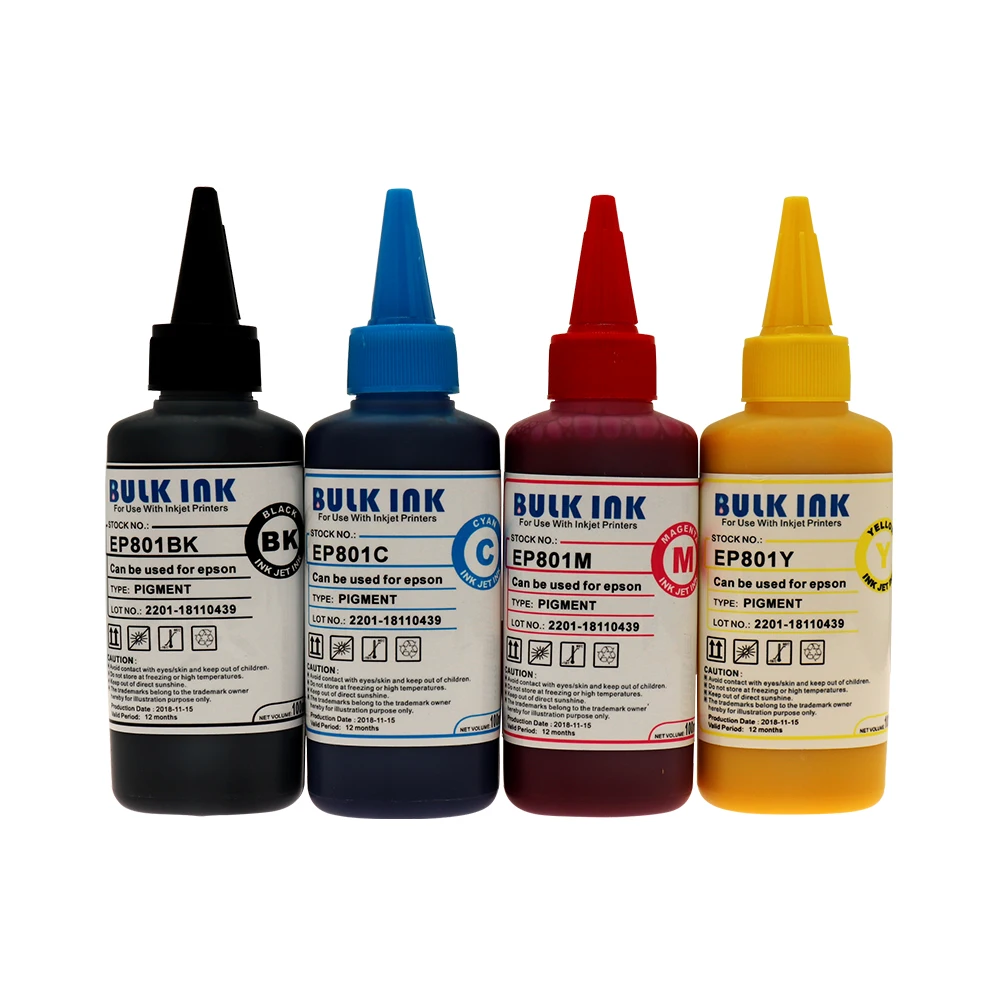 

4*100ml Universal Refillable Pigment Ink Kit For Epson Inkjet Printers All Models CISS Cartridge Printer Ink BK C M Y Colors