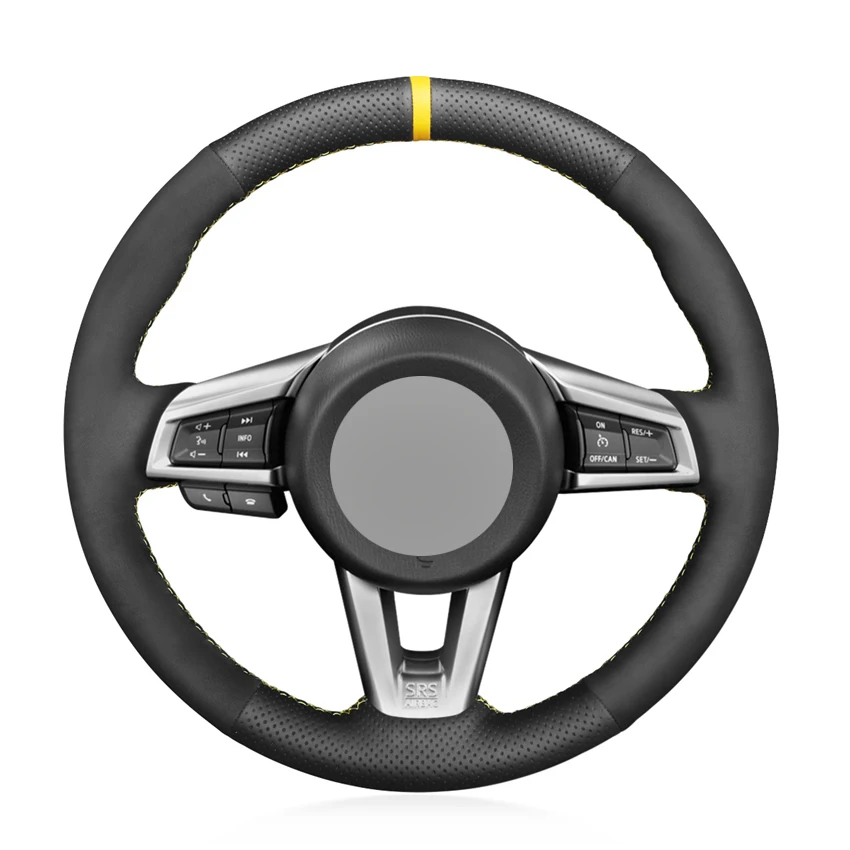 

Сшитые вручную черные замшевые кожаные желтые маркеры, не скользят, для Mazda чехол рулевого колеса автомобиля 2015 2016 2017 2018 2019