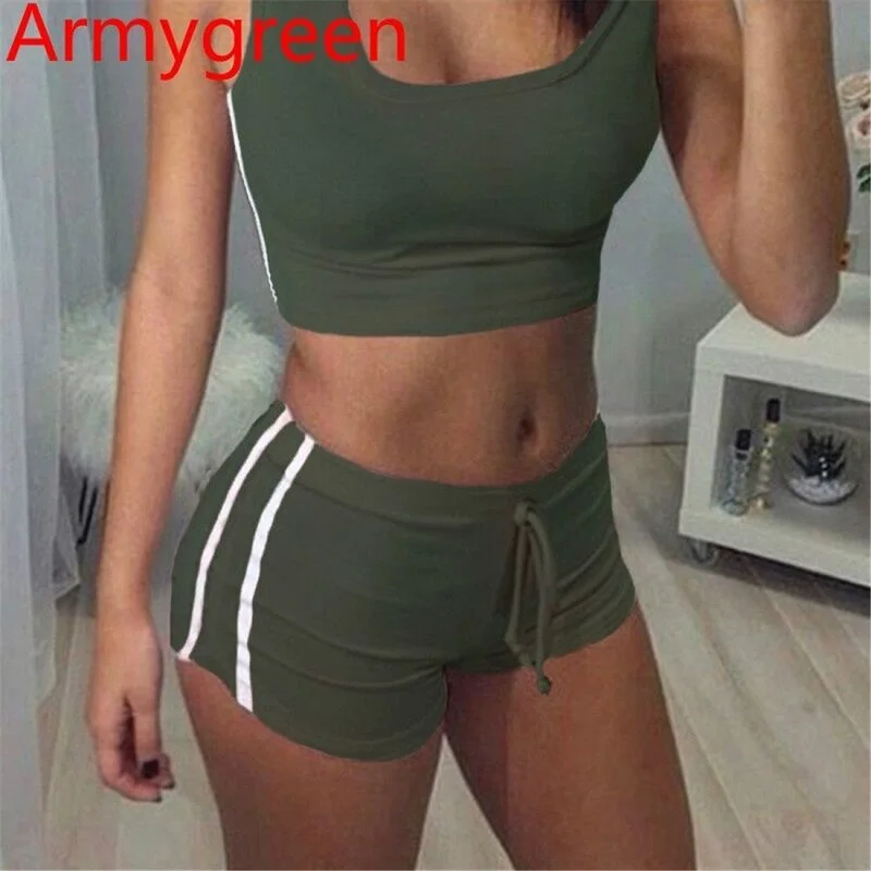 Fashion Women Stripe Sportswear Sport Top and Shorts Summer Casual Running Vest Drawstring Hot Pants 2 Piece Set Women's suit
Fashion Women Stripe Sportswear Sport Top and Shorts Summer Casual Running Vest Drawstring Hot Pants 2 Piece Set Women's suit