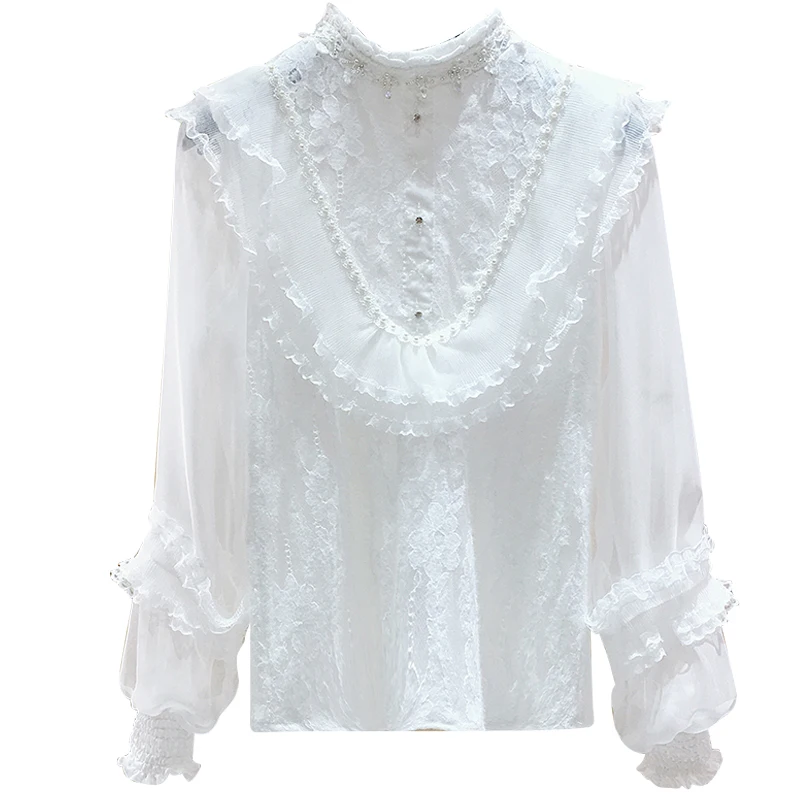 Solid Wooden Ear Lace Nail Bead Chiffon Full Shirt 2021 Spring Women Blouses
Solid Wooden Ear Lace Nail Bead Chiffon Full Shirt 2021 Spring Women Blouses