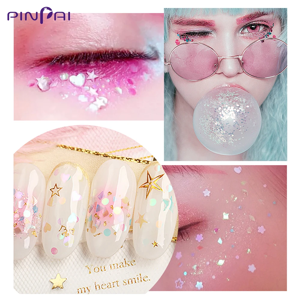 Holo Glitter Nail Sequins Powder Star Moon Heart Mix Art Foil Flakes Paillette Self-adhesive Decoration F579 | Красота и здоровье