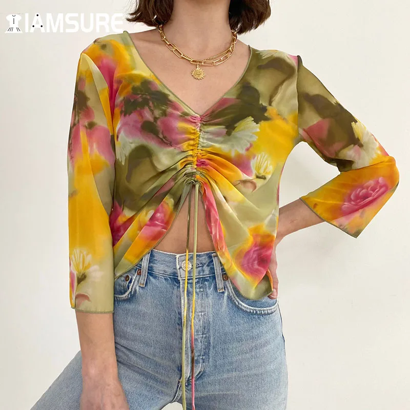 IAMSURE Tie Dye Printed Drawstring Mesh T Shirt See Through Sexy Loose V-Neck Long Sleeve Tees Women 2021 Fashion Casual Summer
IAMSURE Tie Dye Printed Drawstring Mesh T Shirt See Through Sexy Loose V-Neck Long Sleeve Tees Women 2021 Fashion Casual Summer