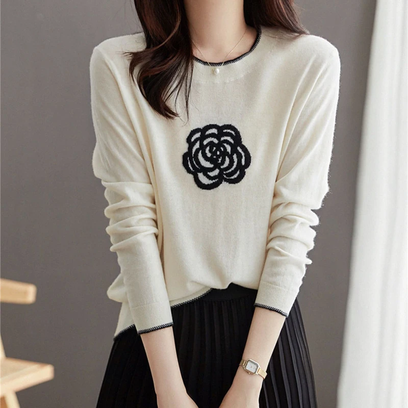 Limiguyue Autumn Elegant Knitted Pullovers Chic Women Round Neck Long Sleeve Tops Contrast Color Rose Flower Sweaters K3377
Limiguyue Autumn Elegant Knitted Pullovers Chic Women Round Neck Long Sleeve Tops Contrast Color Rose Flower Sweaters K3377