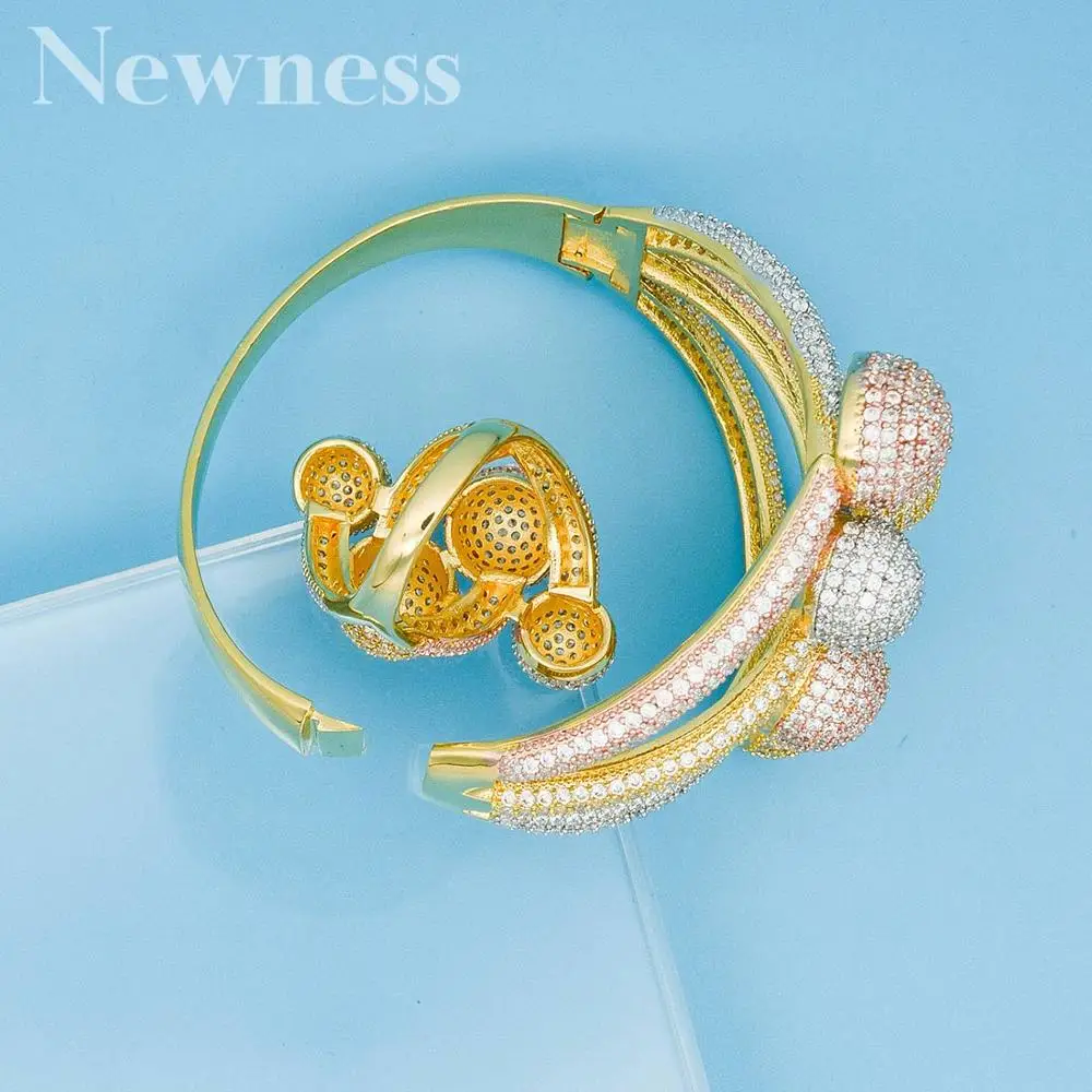 Newness Luxury 3 Tone Ball Winding African Nigerian Bangle Ring Sets Indian Jewelry Set For Women Wedding Engagement
Newness Luxury 3 Tone Ball Winding African Nigerian Bangle Ring Sets Indian Jewelry Set For Women Wedding Engagement
