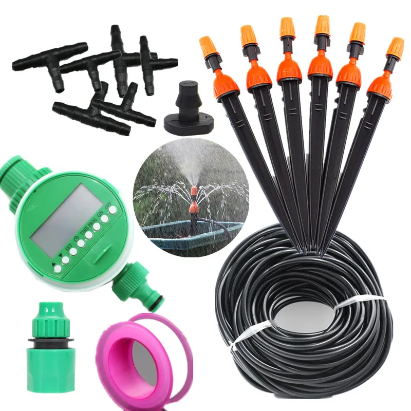 

20m Misting Sprinkler Dripper With Water Timer DIY Micro Drip Irrigation Plant Self Watering Garden Water Irrigation Kits