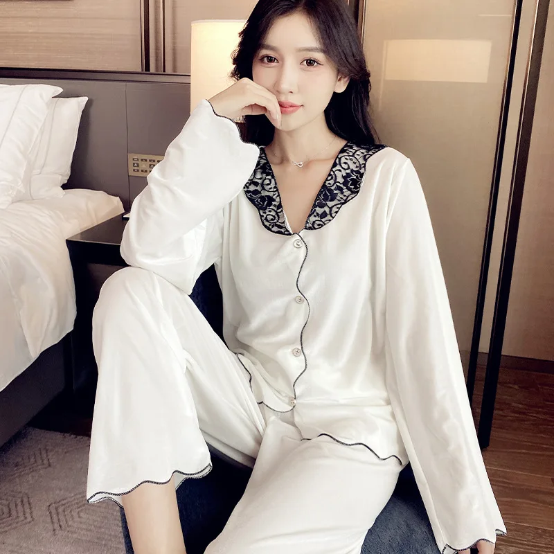 Autumn New Pajamas Set Female 2PCS Velour Loungewear Shirt&Pants Full Slip Lace Home Clothes Pyjamas Pour Femme White Homewear
Autumn New Pajamas Set Female 2PCS Velour Loungewear Shirt&Pants Full Slip Lace Home Clothes Pyjamas Pour Femme White Homewear