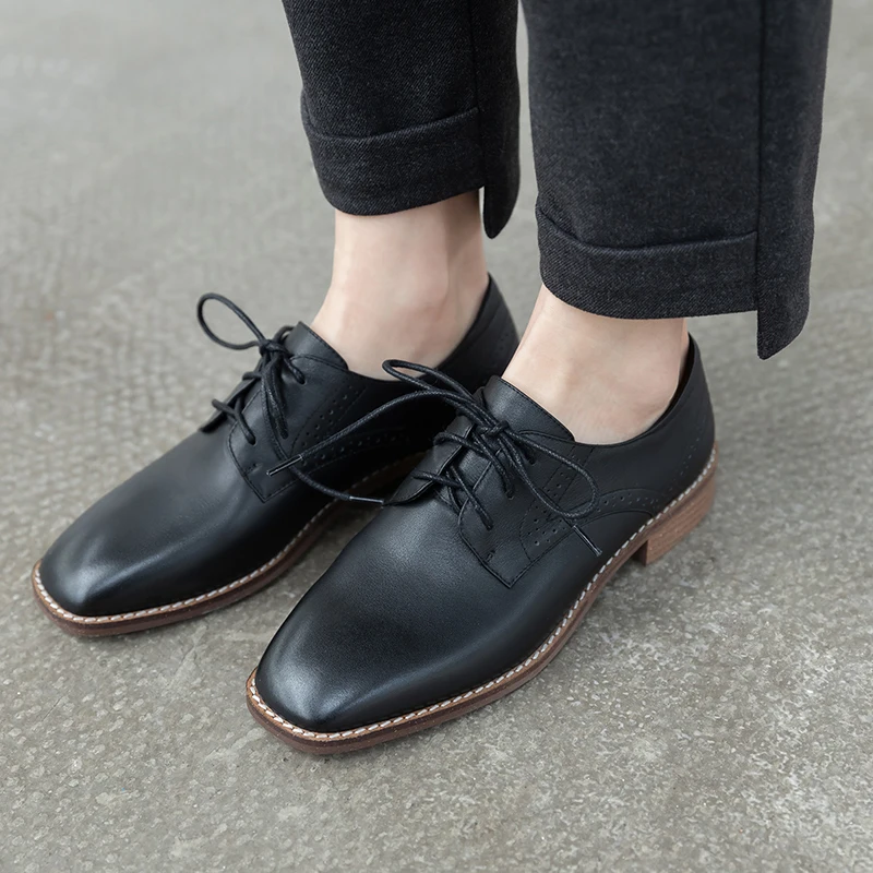 Women's genuine leather lace-up flats oxfords leisure soft comfortable casual daily shoes for women retro square toe footwear 
Women's genuine leather lace-up flats oxfords leisure soft comfortable casual daily shoes for women retro square toe footwear
