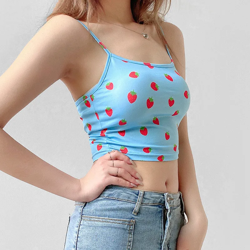 Hot Summer Sexy Women Lady Sweet Strawberry Print Camis Vest Sling Stretch Crop tops Strappy Backless Blue Camisoles Club Street
Hot Summer Sexy Women Lady Sweet Strawberry Print Camis Vest Sling Stretch Crop tops Strappy Backless Blue Camisoles Club Street