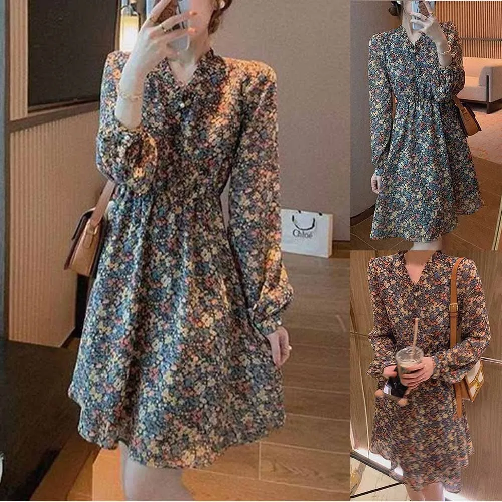 Vintage Floral Print Maxi Dress Long Sleeve Printed High Waist Lace Dress Chiffon Autumn Winter O-Neck Casual Dress 2022
Vintage Floral Print Maxi Dress Long Sleeve Printed High Waist Lace Dress Chiffon Autumn Winter O-Neck Casual Dress 2022