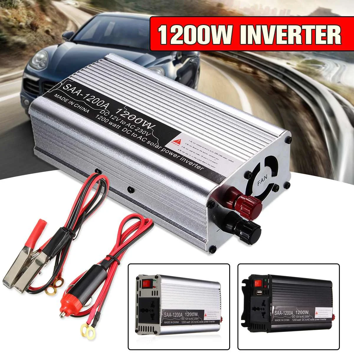 1200W Car Inverters Modified Sine Wave Solar Power DC 12V To AC 220V/240V Voltage Transformer Charging Converter Solar Inverter
1200W Car Inverters Modified Sine Wave Solar Power DC 12V To AC 220V/240V Voltage Transformer Charging Converter Solar Inverter
