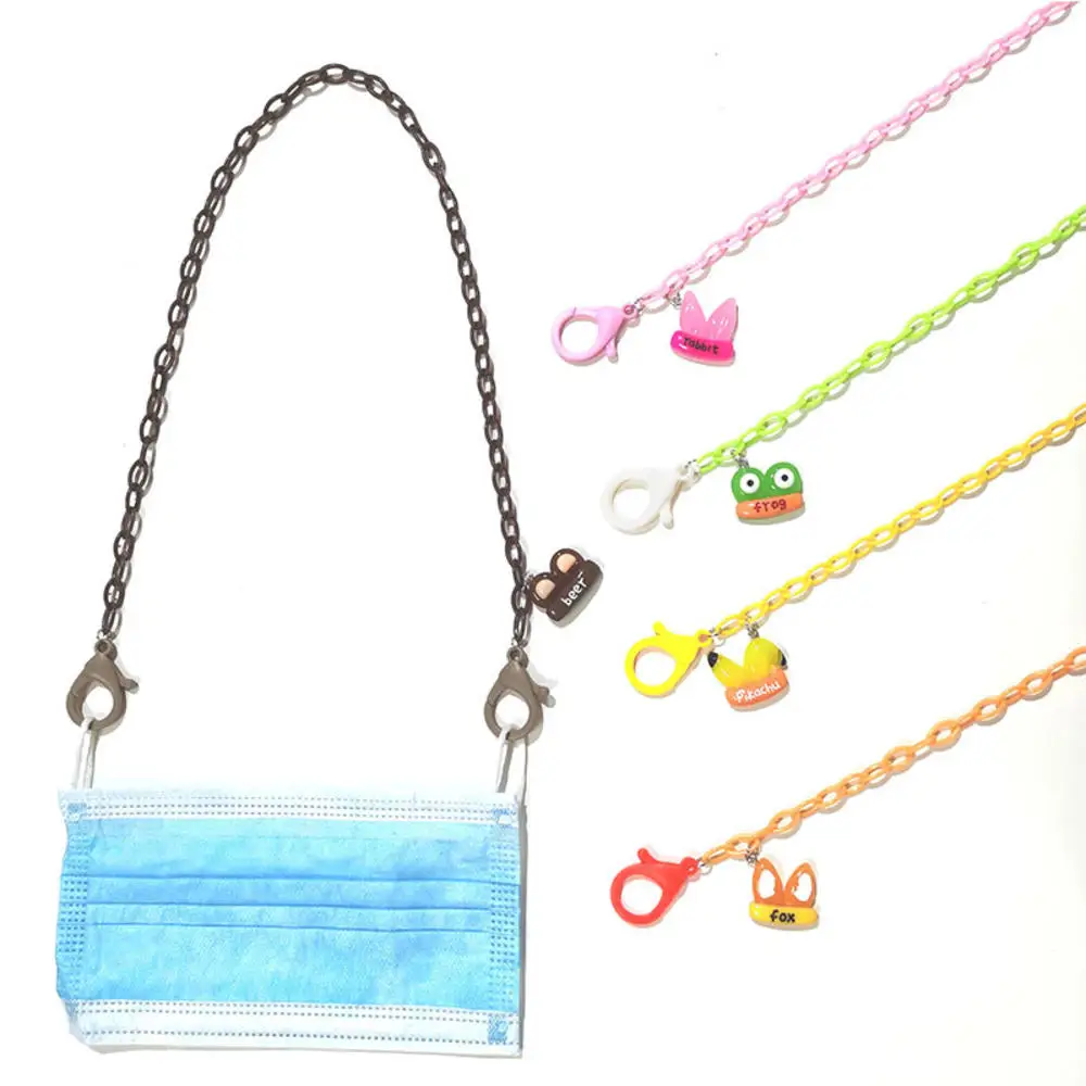 

58cm Candy Color Cartoon Animal Head Adjustable Length Mask Chain For Women Neck Chain Accessories Anti-lost Chain Lanyard