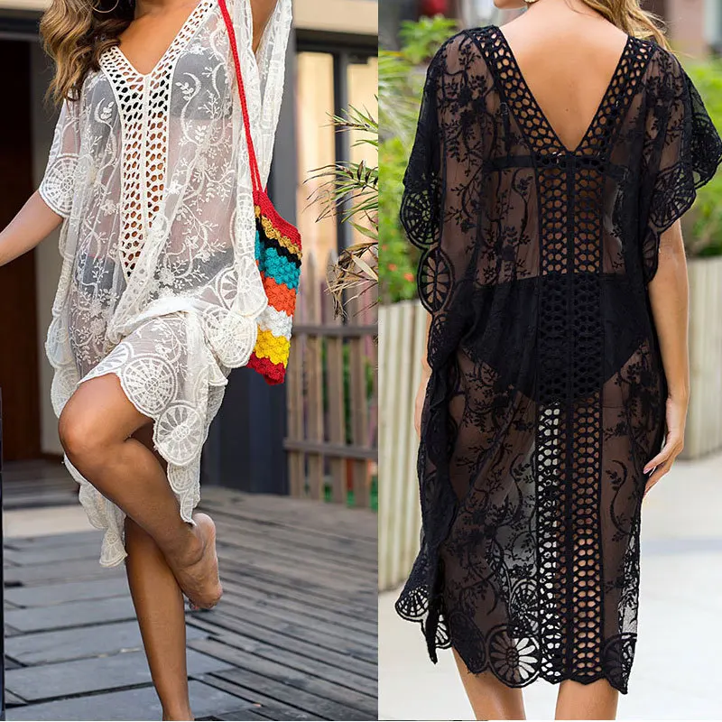 Women's Hollow Out Lace Dress Sexy Perspective Bikini Smock Loose V-Neck Short Sleeve Sunscreen Clothes Dress Holiday Beach Wear
Women's Hollow Out Lace Dress Sexy Perspective Bikini Smock Loose V-Neck Short Sleeve Sunscreen Clothes Dress Holiday Beach Wear