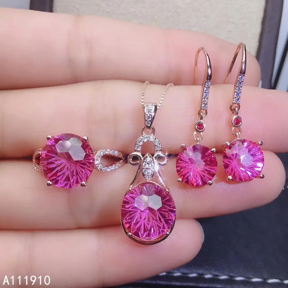 

Изящные Ювелирные изделия KJJEAXCMY из стерлингового серебра 925 пробы с инкрустированным натуральным розовым топазом, изысканное ожерелье, кольцо, серьги, женский костюм, поддержка теста