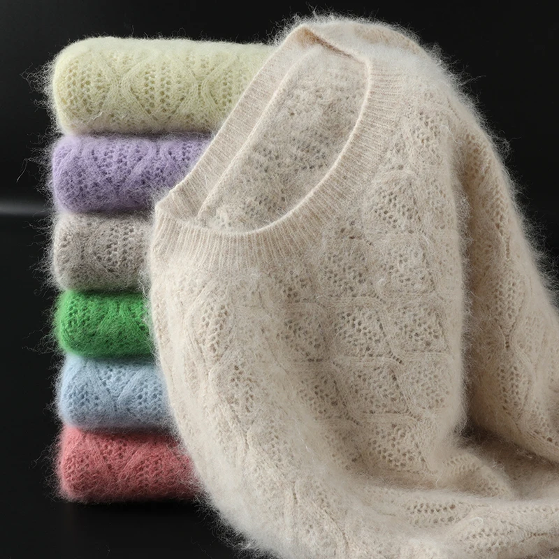 Autumn and winter new mink wool sweater women's round neck hollow pullover loose knit bottoming shirt thickened warmth plus size 
Autumn and winter new mink wool sweater women's round neck hollow pullover loose knit bottoming shirt thickened warmth plus size