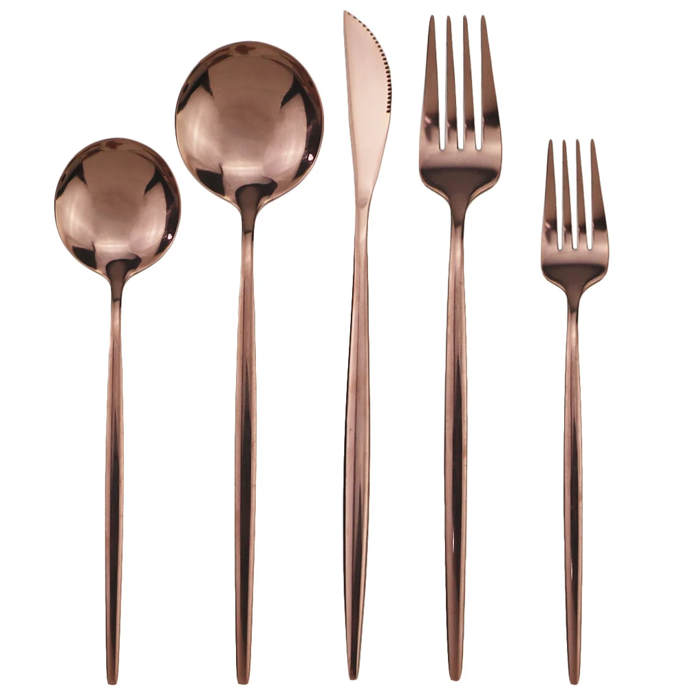 

4set/6set/10set Rose Dinnerware Set Gold Flatware 304 Stainless Steel Tableware Mirror Dessert Fork Spoon Kitchen Cutlery Set