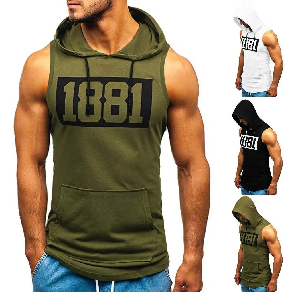 2021 Gym Tank Top Men's Sleeveless Monogram Print Letter Hand Pocket Fitness Drawstring Hooded Vest Tank Tops Men Cap Clothing
2021 Gym Tank Top Men's Sleeveless Monogram Print Letter Hand Pocket Fitness Drawstring Hooded Vest Tank Tops Men Cap Clothing