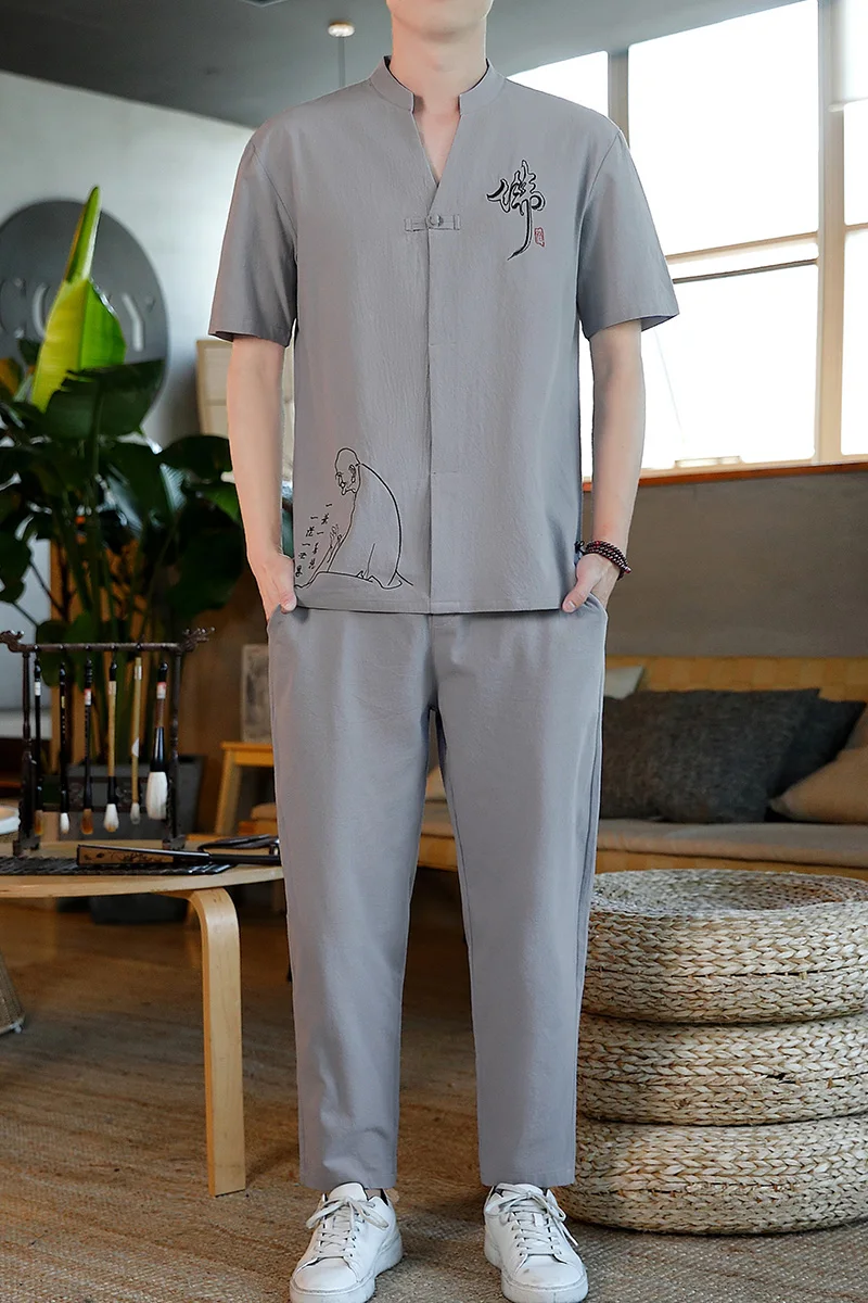 2021 New Cotton and Linen Men Set Short-Sleeved Shirts+Trousers Embroidered Casual Two-Piece Men's Tracksuit 3 Color M-5XL 2001
2021 New Cotton and Linen Men Set Short-Sleeved Shirts+Trousers Embroidered Casual Two-Piece Men's Tracksuit 3 Color M-5XL 2001