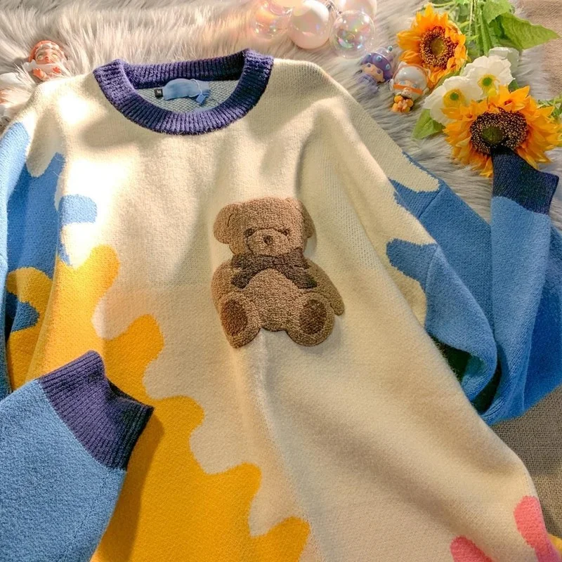 Deeptown Kawaii Bear Print Knitted Sweater Women Korean Style Harajuku Rainbow Crewneck Long Sleeve Jumper Female Cute Blue Tops
Deeptown Kawaii Bear Print Knitted Sweater Women Korean Style Harajuku Rainbow Crewneck Long Sleeve Jumper Female Cute Blue Tops