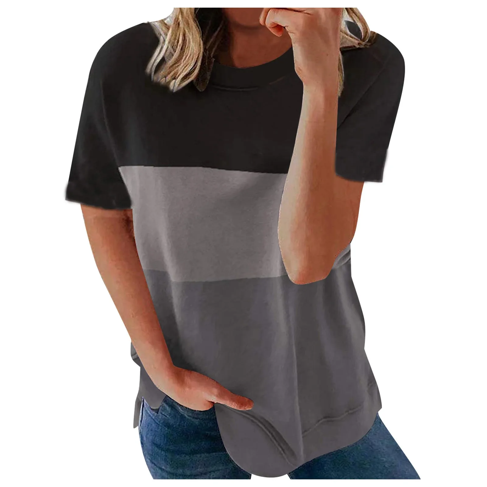 Vetement Femme Women's Casual Popular Short-sleeved Stitching Round Neck Pullover Strips Printing Thin Blouses Blusas
Vetement Femme Women's Casual Popular Short-sleeved Stitching Round Neck Pullover Strips Printing Thin Blouses Blusas