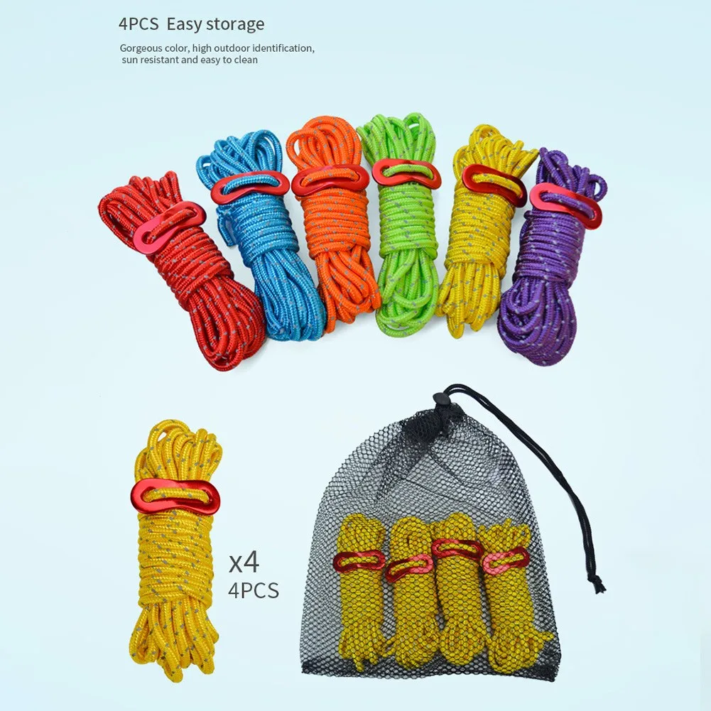 4pcs 4m Guy Rope Reflective Cord Lines With Runners Tent Camping Colorful Tent Hang Outdoor Hiking Tent Accessories
4pcs 4m Guy Rope Reflective Cord Lines With Runners Tent Camping Colorful Tent Hang Outdoor Hiking Tent Accessories