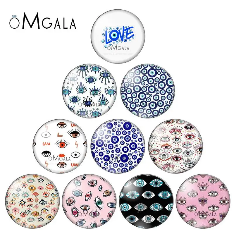 

Art Evil Eyes Patterns 10pcs mixed 12mm/14mm/16mm/18mm/20mm/25mm/30mm Round photo glass cabochon demo flat back Making findings