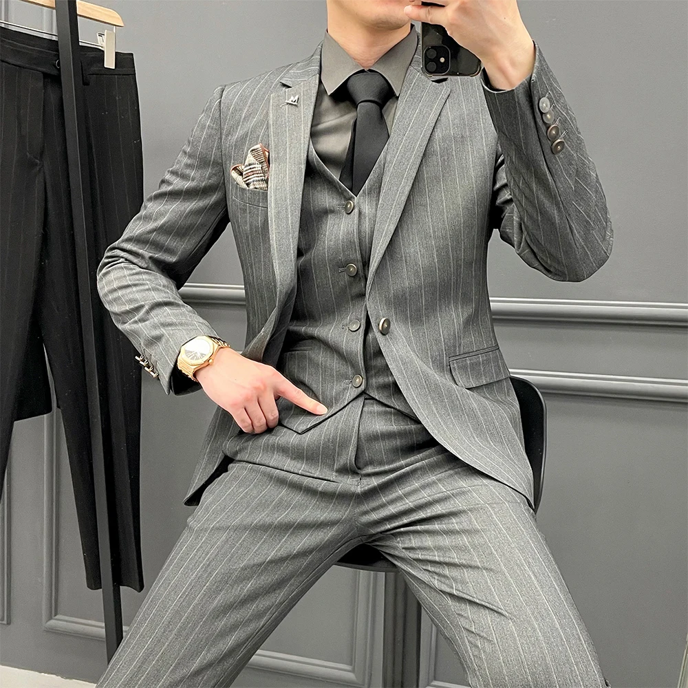 (Jacket+Vest+Pants) 2021 Fashion Boutique Striped Slim Men Slim Business Casual Suit 3pcs Set Groom Wedding Dress Tuxedo S-4XL
(Jacket+Vest+Pants) 2021 Fashion Boutique Striped Slim Men Slim Business Casual Suit 3pcs Set Groom Wedding Dress Tuxedo S-4XL