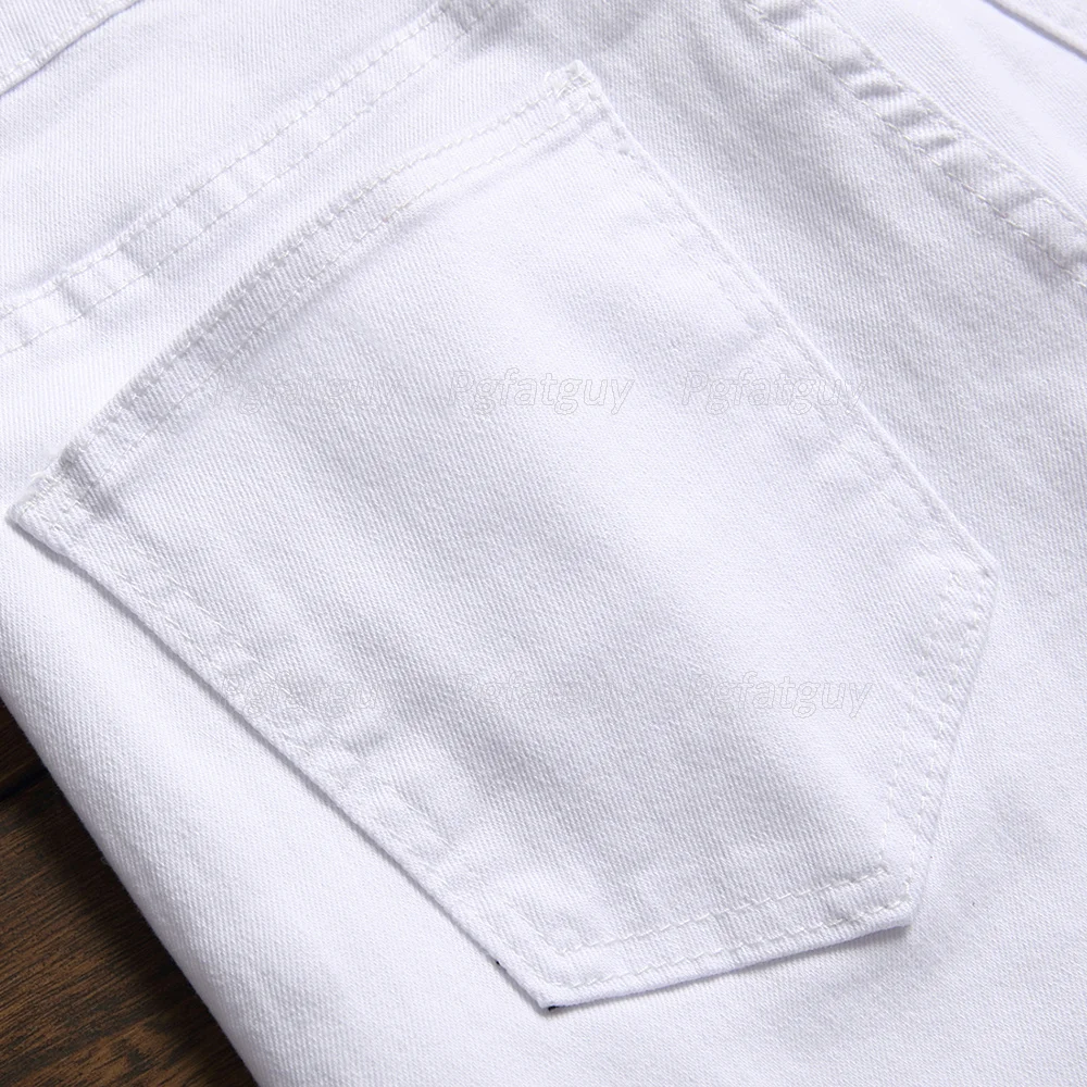 2021 New Fashion Ripped Stretch White Men's Jeans Knee Zipper Slim Trendy Pants Casual Biker Outwears Pantalons Pour Hommes 
2021 New Fashion Ripped Stretch White Men's Jeans Knee Zipper Slim Trendy Pants Casual Biker Outwears Pantalons Pour Hommes